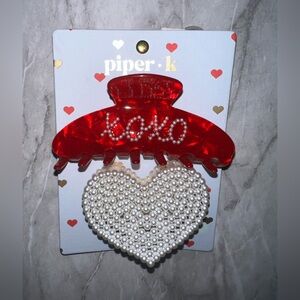 Piper K Red and Pearl Heart Hair Claws NWT